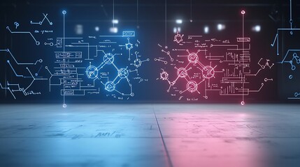 Captivating neon infused digital landscape featuring swirling plasma energy fields complex physics formulas and intricate molecular structures in a visually striking futuristic aesthetic