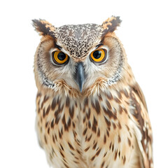 Fototapeta premium Portrait of a beautiful owl isolated on white background, close up