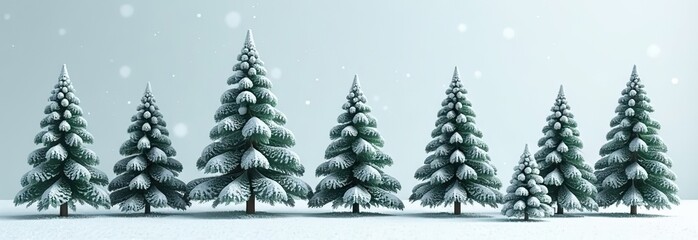 Fototapeta premium Collection of Christmas trees in the snow isolated on transparent background. Realistic 3D render. 3D illustration