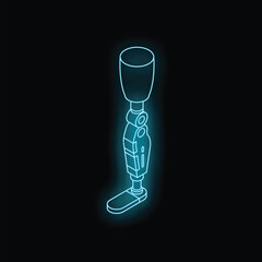 Modern futuristic bionic leg prosthesis glowing on dark background