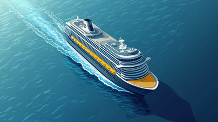 Fototapeta premium Cruise ship sailing in deep blue waters on a sunny day