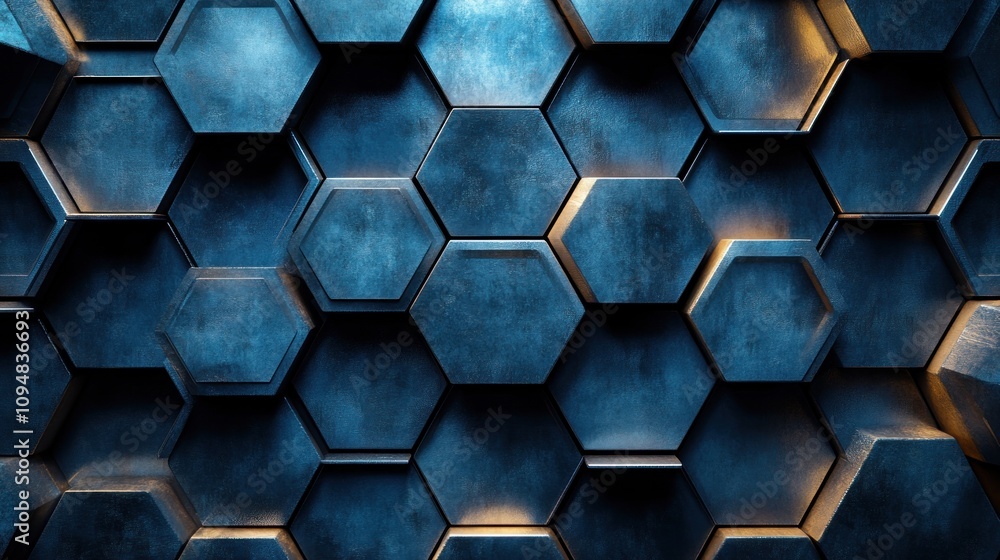 Poster abstract hexagonal blue metallic pattern background texture
