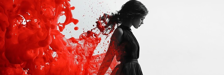 A beautiful silhouette with an artistic red splash, conveying emotion and depth.