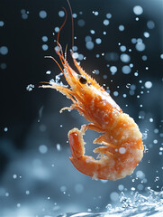 Close-up golden crispy fired shrimp with crunchy. Seafood concept. Generative AI.