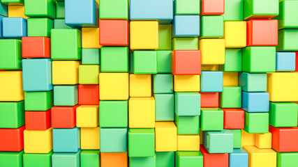 3d render of colorful cubes background. Abstract background with copy space.