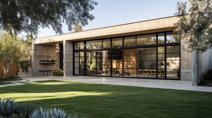 Fototapeta premium Contemporary Concrete House with Expansive Glass Walls