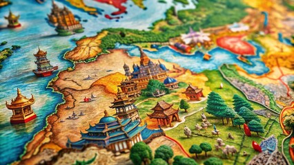 Obraz premium A Stunning Detailed Map of Asia Capturing Cultural Diversity, Geography, and Natural Landscapes, Ideal for Educational Purposes and Travel Enthusiasts Seeking to Explore the Continent