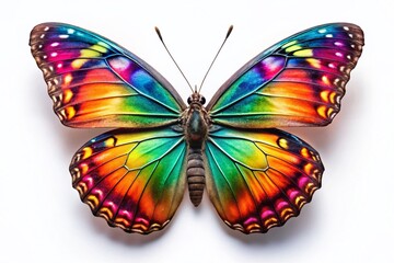 Fototapeta premium A Stunning Night Photography of a Colorful Butterfly Isolated on a White Background, Showcasing Vibrant Patterns and Details for Nature Enthusiasts and Art Lovers
