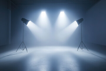 Empty professional photo studio with modern lighting equipment