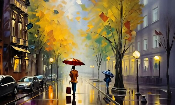 oil paint in street of paris on background