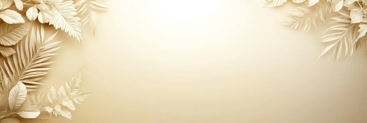 Obraz premium Tropical Beige Leaves On Light Background, Abstract Exotic Plants Wallpaper With Copy Space