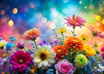A Vibrant Spectrum of Floral Blossoms Captured in a Beautiful Bokeh Effect, Showcasing Nature&rsquo;s Colorful Palette and the Delicate Beauty of Blooms in Soft Focus