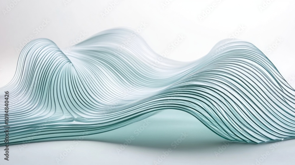 Poster a series of layered transparent lines forming an illusion of depth, with a soothing color palette, c