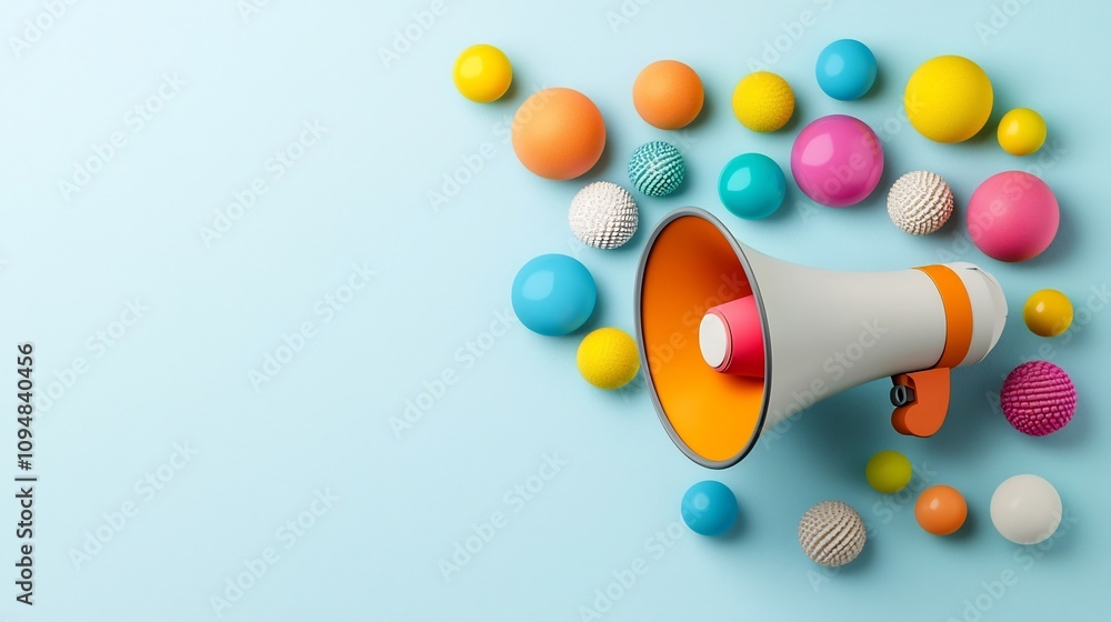 Leinwandbilder bold and vibrant megaphone with colorful bubbles on a clean background visually representing the con