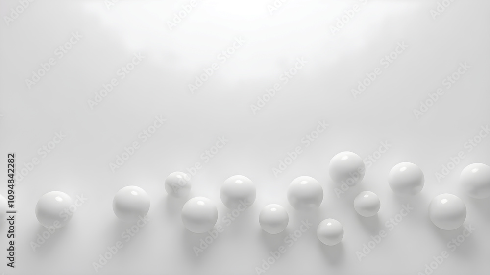 Fototapete 3d rendering of white balls in a row on a white background