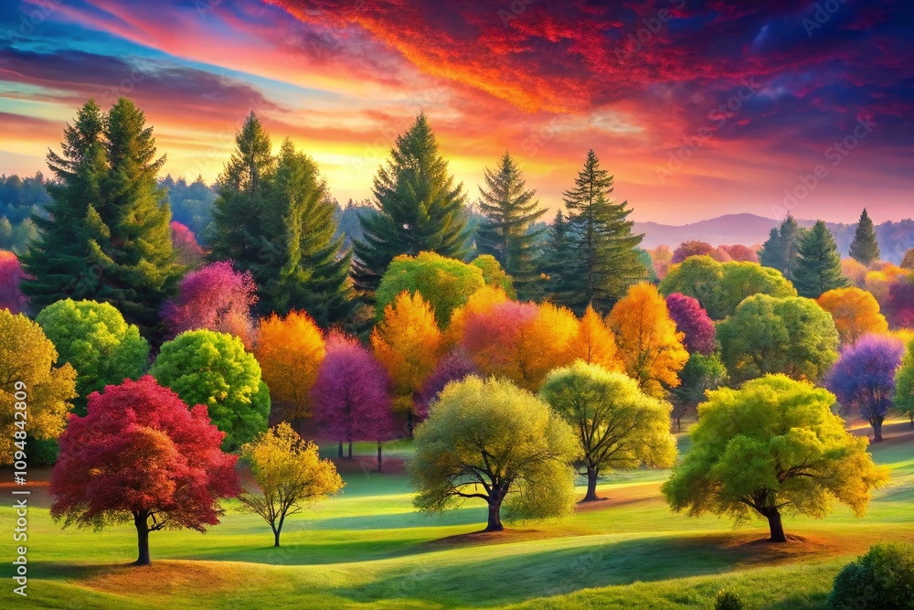 Poster beautiful nature trees in various styles for drawing inspiration and artistic expression with ample 