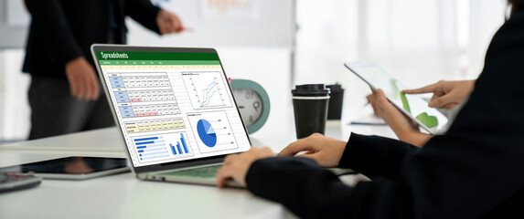 Spreadsheet document information financial startup concept. data and graphs in spreadsheet documents for online analysis project dashboard accounting digital snugly