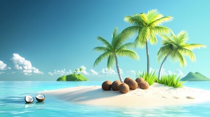 Obraz premium cartoon beach island landscape illustration poster background