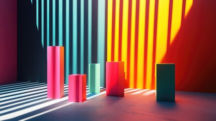 Obraz premium A striking 3D bar chart illustrating demographic data, with colorful bars and clear shadows, creating a sense of depth against a contrasting backdrop.