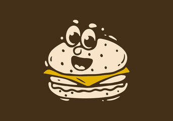 Burgerlicious. Burger illustration with face illustration in cartoon style