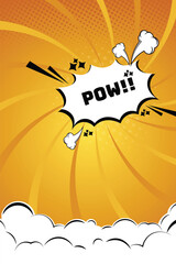 Retro pop art comic Superhero with lightning halftone dots background. Cartoon vs. Vector