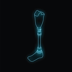 Glowing blue outline of a prosthetic leg for people with leg amputations