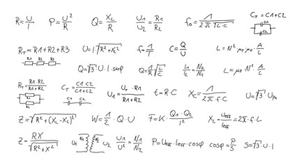 Set of hand drawn electrical and electronic formulas