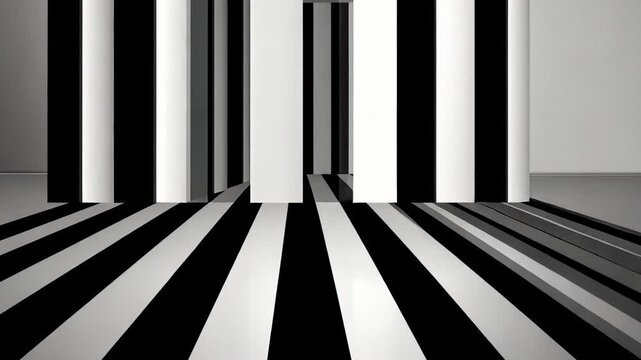 Modern Architectural Corridor Illustration with Geometric Patterns and Light reams in an Empty Space
