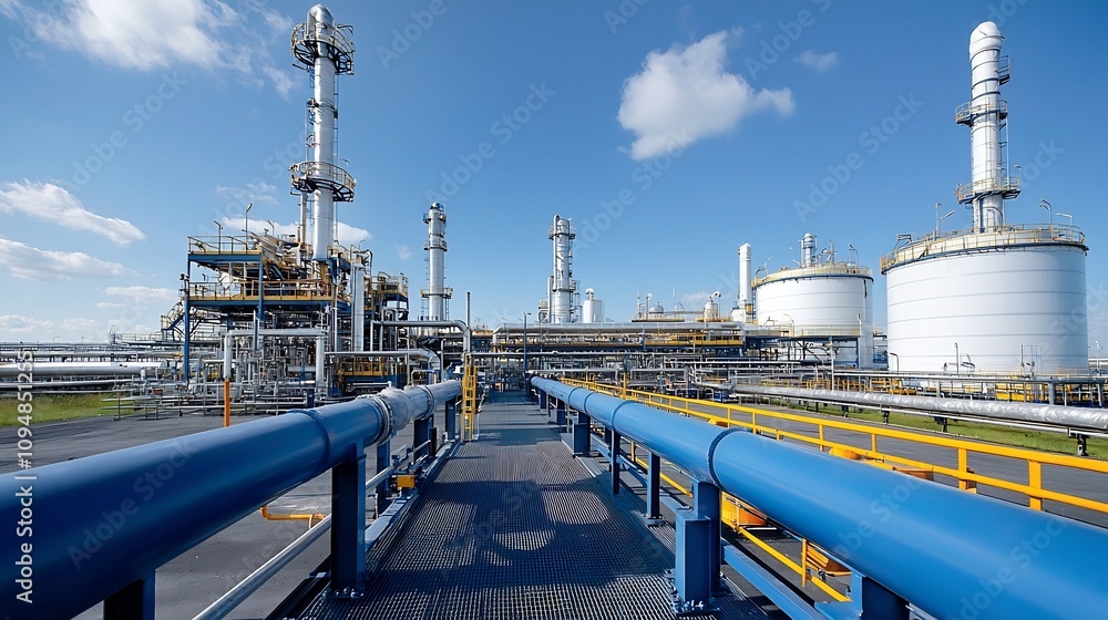 Aufkleber aerial view of a large scale gas processing plant with towering storage tanks intricate pipeline net
