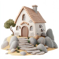 Charming Stonehouse in Idyllic Countryside Landscape 3D