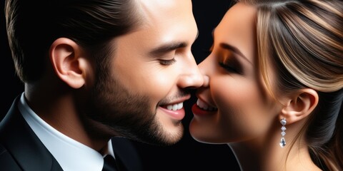 Naklejka premium Romantic couple sharing an intimate moment in elegant attire