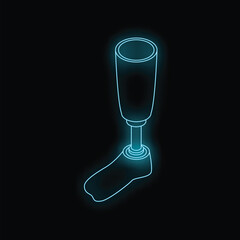 Blue neon prosthetic leg glowing on black background representing modern medical solutions for amputees