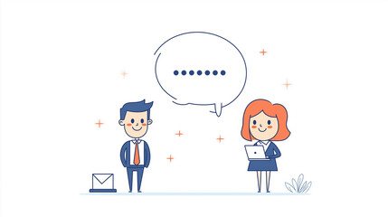Business man and woman flat vector illustration with speach bubble, business background concept