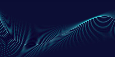 Abstract glowing wave lines on dark blue background. Dynamic wave pattern. Modern flowing wavy lines. Futuristic technology concept. Suit for banner, poster
