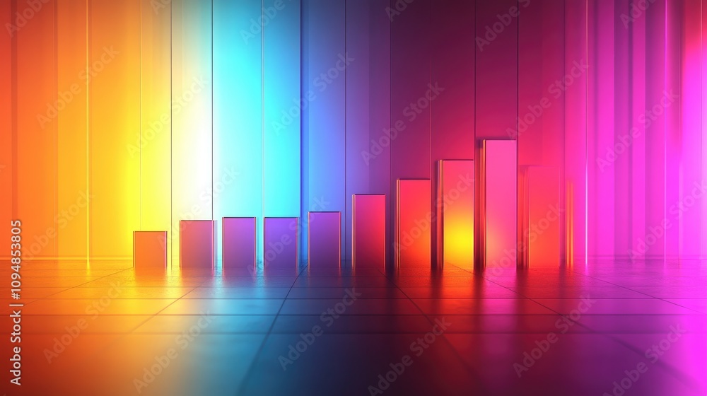 Poster an abstract 3d bar graph illustrating a comparison of different categories, with glossy textures and