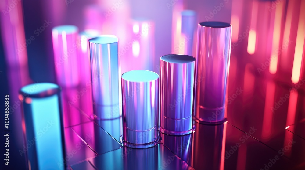 Poster an abstract 3d bar graph illustrating a comparison of different categories, with glossy textures and