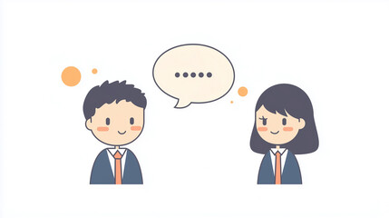 Fototapeta premium Business man and woman flat vector illustration with speach bubble, business background concept