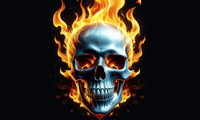 Fiery skull with flames: intense and dramatic digital art concept