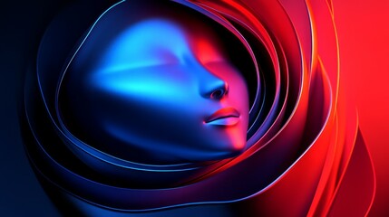 Abstract red blue wave background with face shape