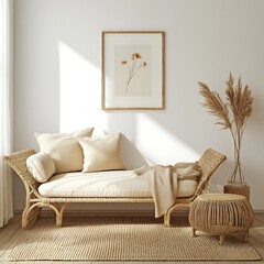 Sunlit Bohemian Daybed with Natural Decor in Minimalist Interior.