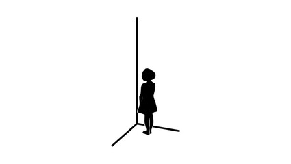 child punishment, girl standing in corner,  black isolated silhouette