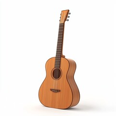Fototapeta premium Minimalistic 3D of a Wooden Acoustic Guitar on a White Background