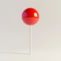 Minimalistic 3D of a Suspended Red Lollipop Candy on White Background