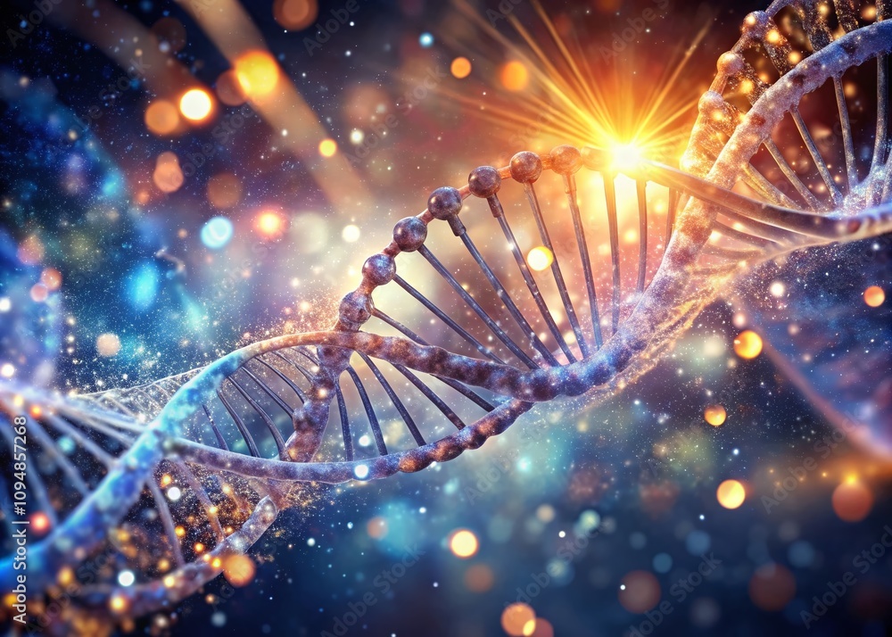 Aufkleber captivating abstract dna double helix with illuminating glowing particles and dreamy bokeh effects f