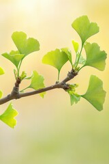 Ginkgo biloba plant leaf closeup view.