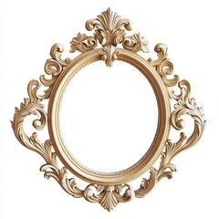 Ornate golden picture frame with intricate floral designs and an empty oval space.