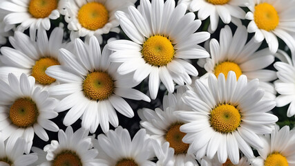 White daisy flowers detail.  Beautiful vibrant oxeye daisies background. Feminine floral background, Mother&acute;s day, Valentine or wedding card or greeting. 