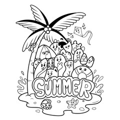 Doodle summer card with floral
