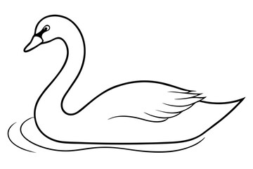 swan gliding on water gentle curve of the neck line art vector silhouette on white background