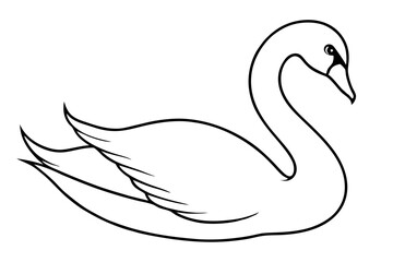 swan gliding on water gentle curve of the neck line art vector silhouette on white background